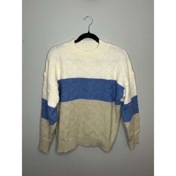 Sweaters - Women’s color block sweater cozy soft cableknit